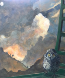 Startled Owl Against Corsican Sky - oil on canvas 2020