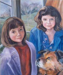Smeeton Sisters and Chow Dog - oil on canvas