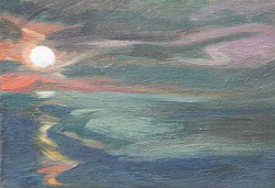 White Sun Rising Over the Sea - oil on canvas