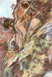 Rockface, Corsica - pastel