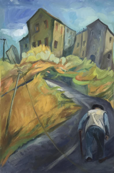 Old Man on Road to Fanu, Corsica - oil on paper