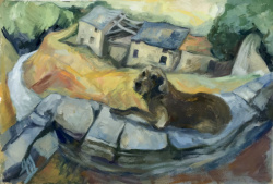 Hunting Dog On a Wall, Velone - oil on paper