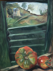 Tomatoes and Broken Shutters - oil on canvas
