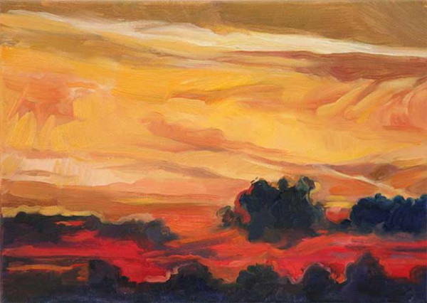 Orange Sky Over the Sea - oil on canvas